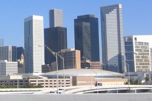 Toyota Center and Houston Cityscape