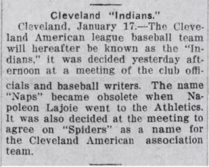 Altoona Tribune January 19 1915 page 6 - Cleveland Indians new name - and spiders