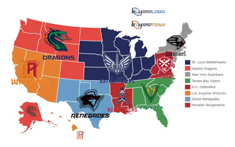 XFL Teams Map