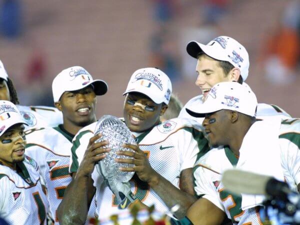 2001: The Hurricanes win their fifth national championship in football