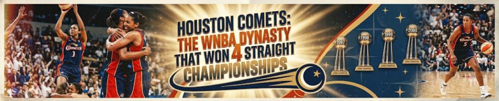 Houston Comets: The WNBA Dynasty That Won 4 Straight Championships | Logo History Houston Comets 4 Championships Banner